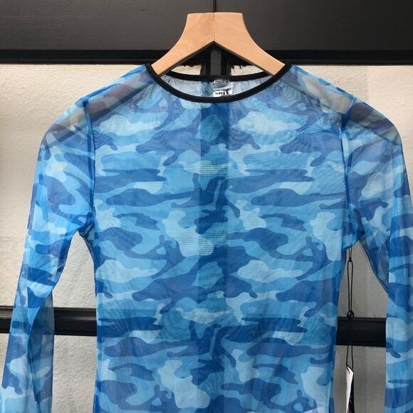 UNIF Sheer Blue Camo Top - Size XS - Picture 2 of 6